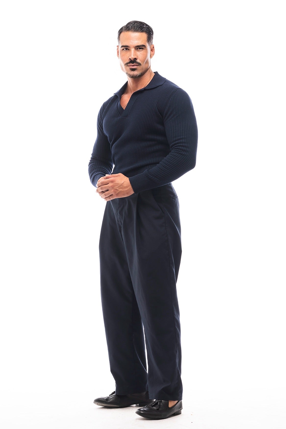 GERIPPTES LANGARM-POLOSHIRT