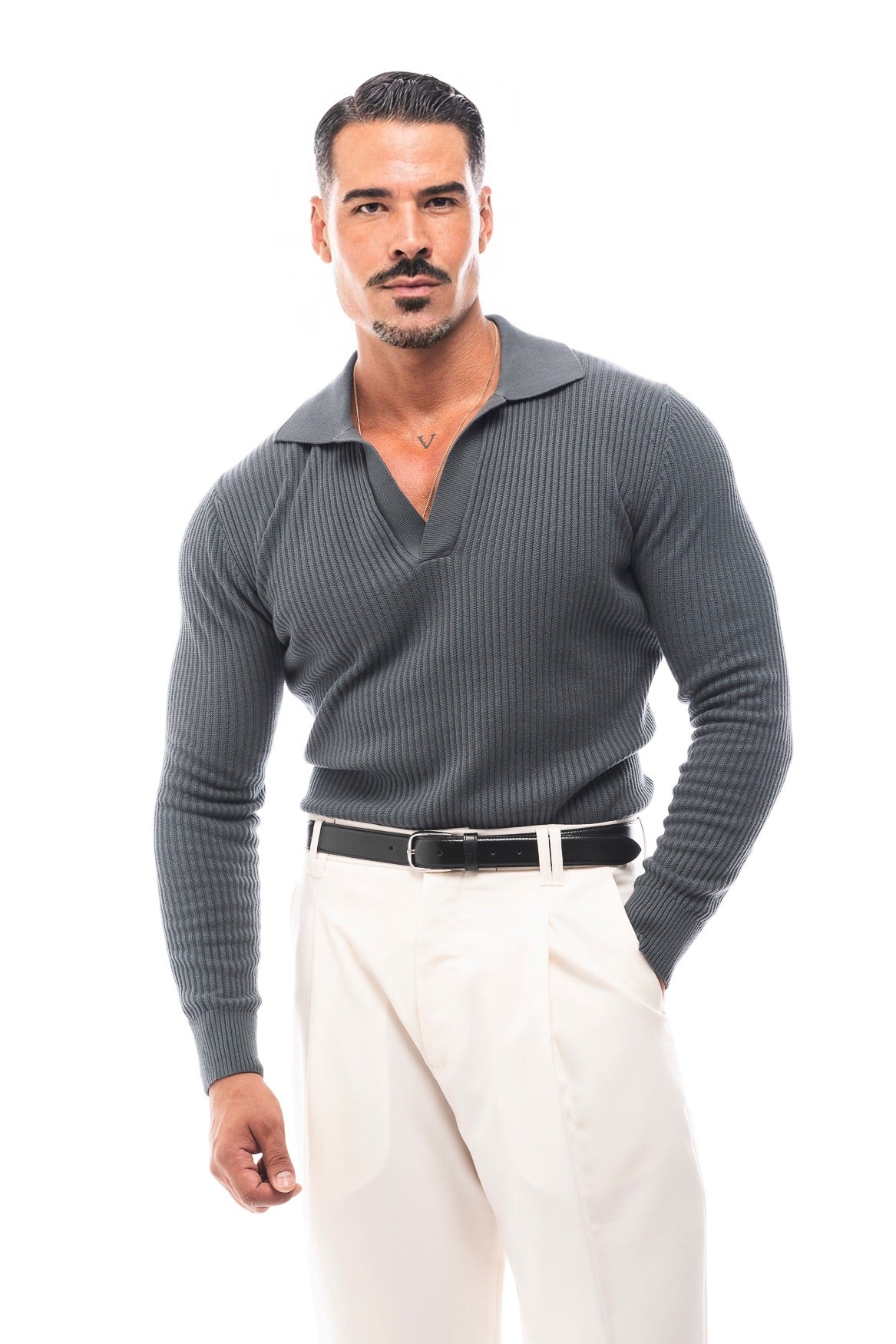 GERIPPTES LANGARM-POLOSHIRT