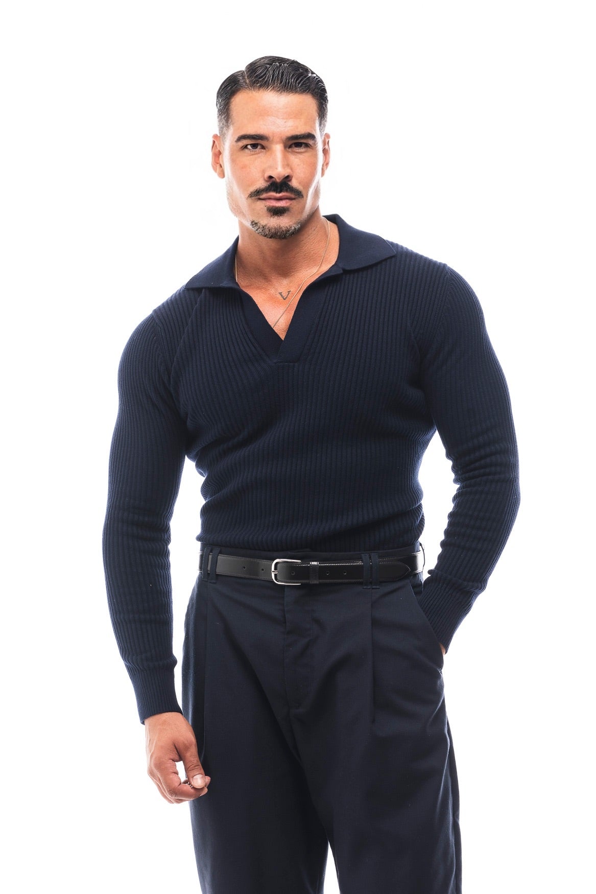 GERIPPTES LANGARM-POLOSHIRT