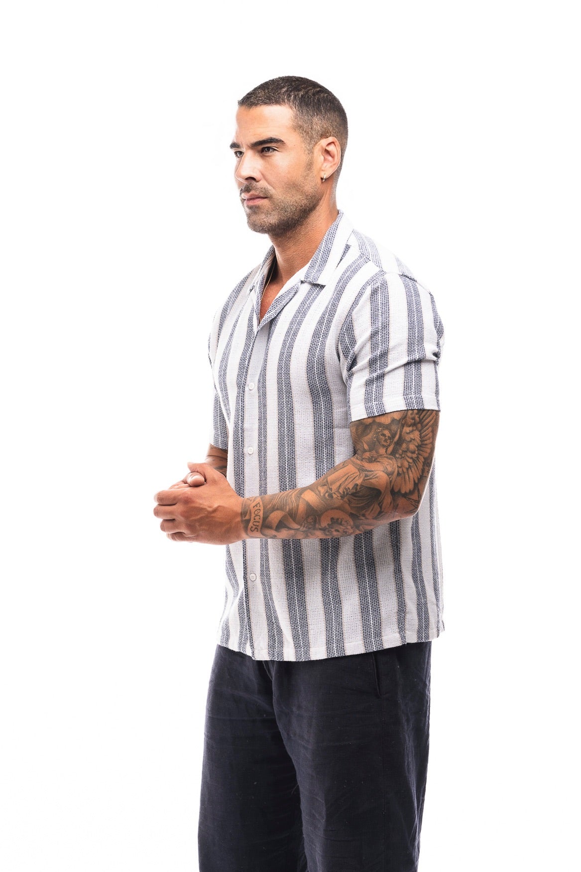 CAMISA RAYAS MARINO-CAMEL