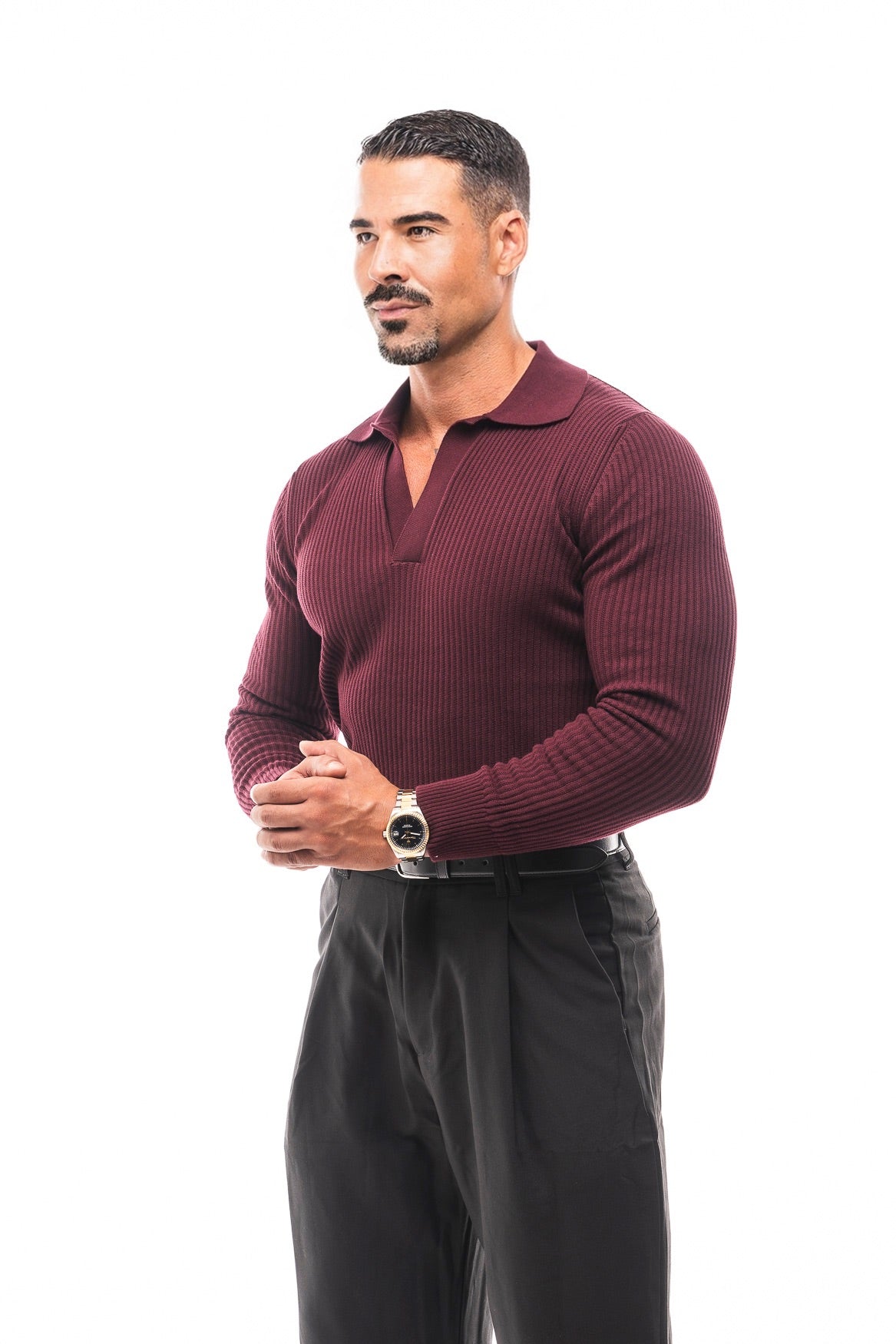 GERIPPTES LANGARM-POLOSHIRT