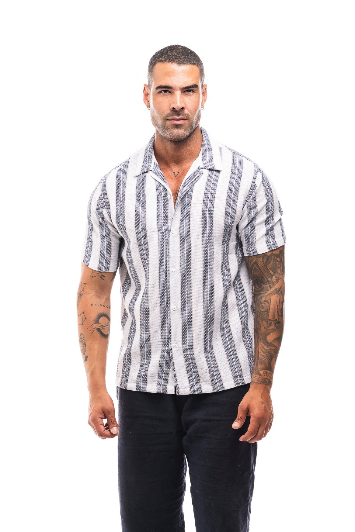 CAMISA RAYAS MARINO-CAMEL