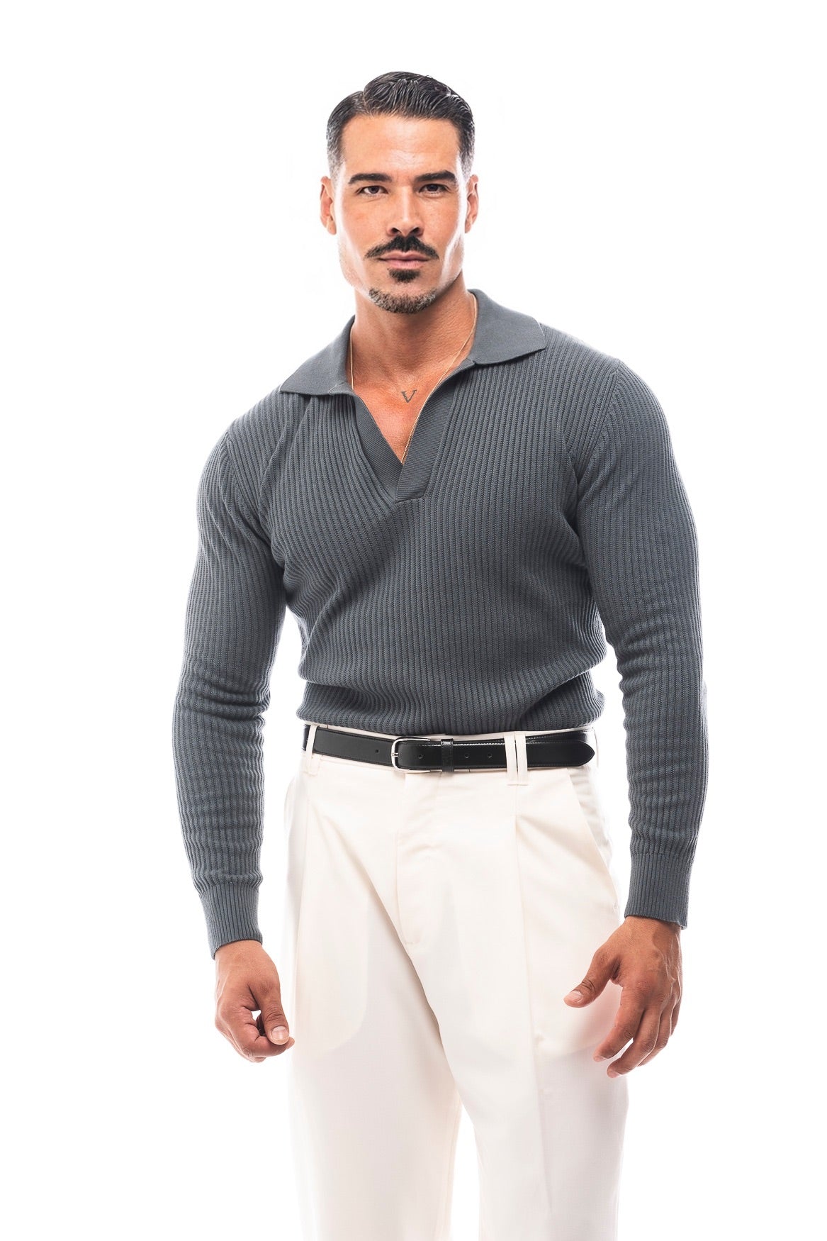 GERIPPTES LANGARM-POLOSHIRT