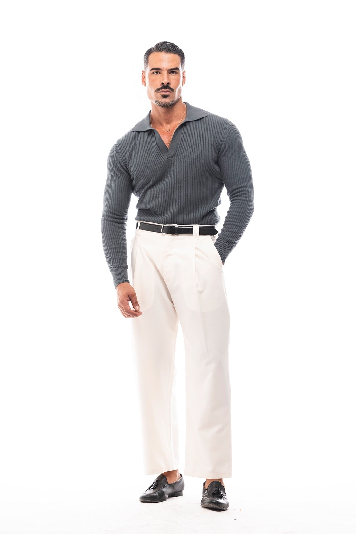 GERIPPTES LANGARM-POLOSHIRT