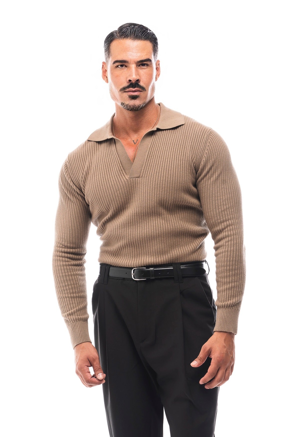 GERIPPTES LANGARM-POLOSHIRT