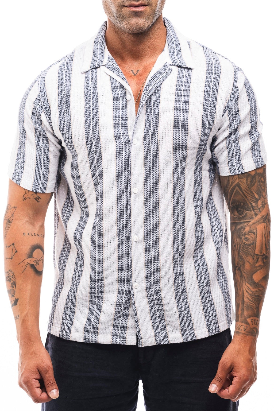 CAMISA RAYAS MARINO-CAMEL