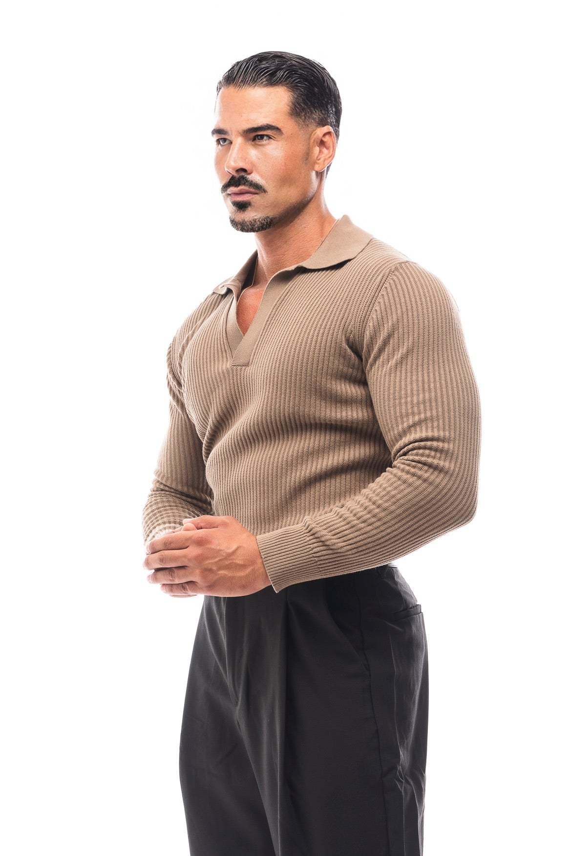 GERIPPTES LANGARM-POLOSHIRT