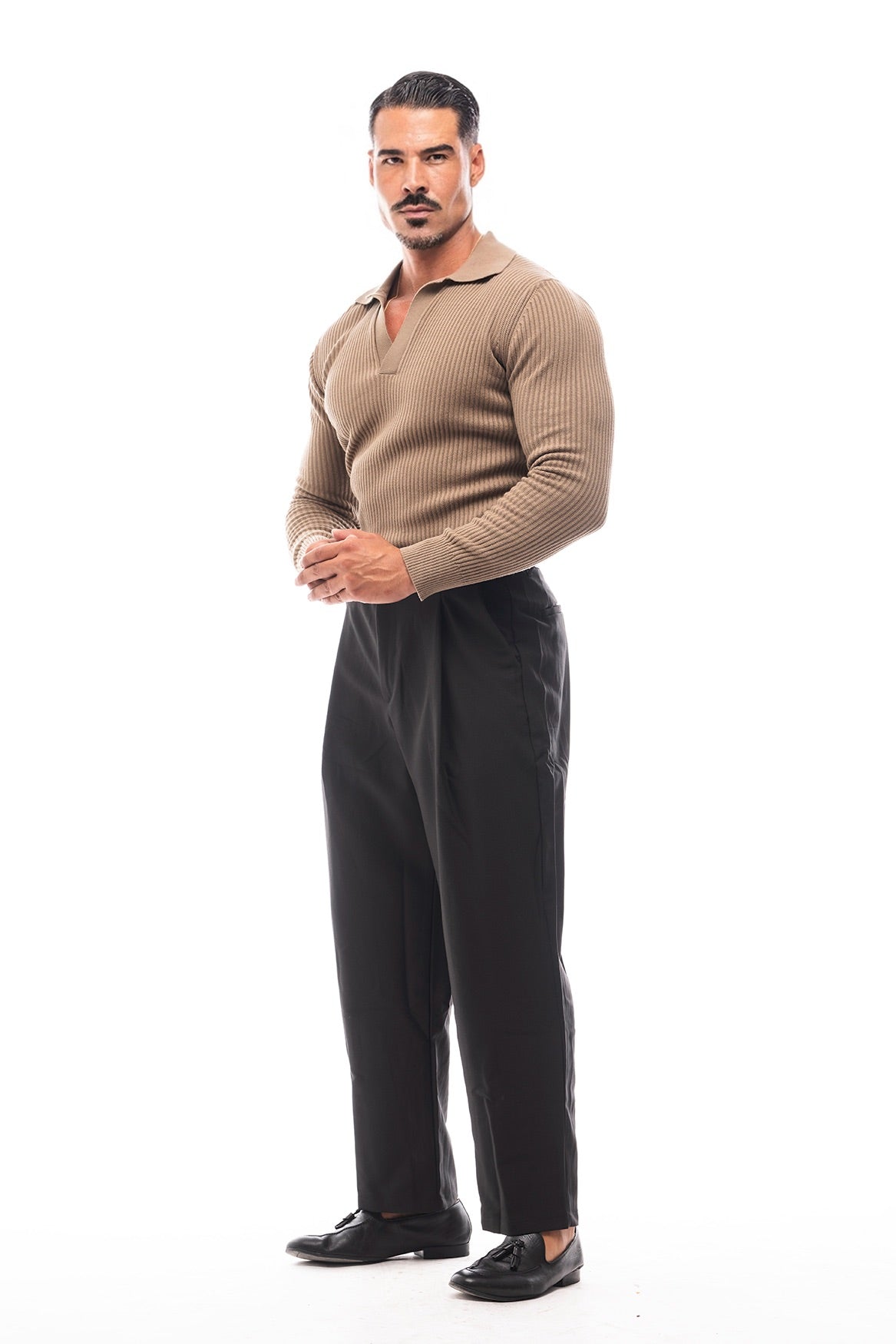 GERIPPTES LANGARM-POLOSHIRT