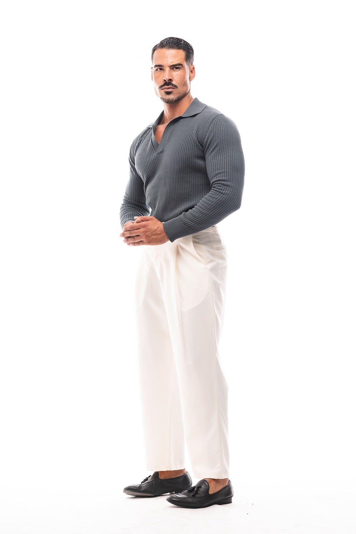 GERIPPTES LANGARM-POLOSHIRT