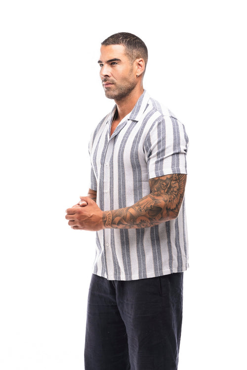 CAMISA RAYAS MARINO-CAMEL