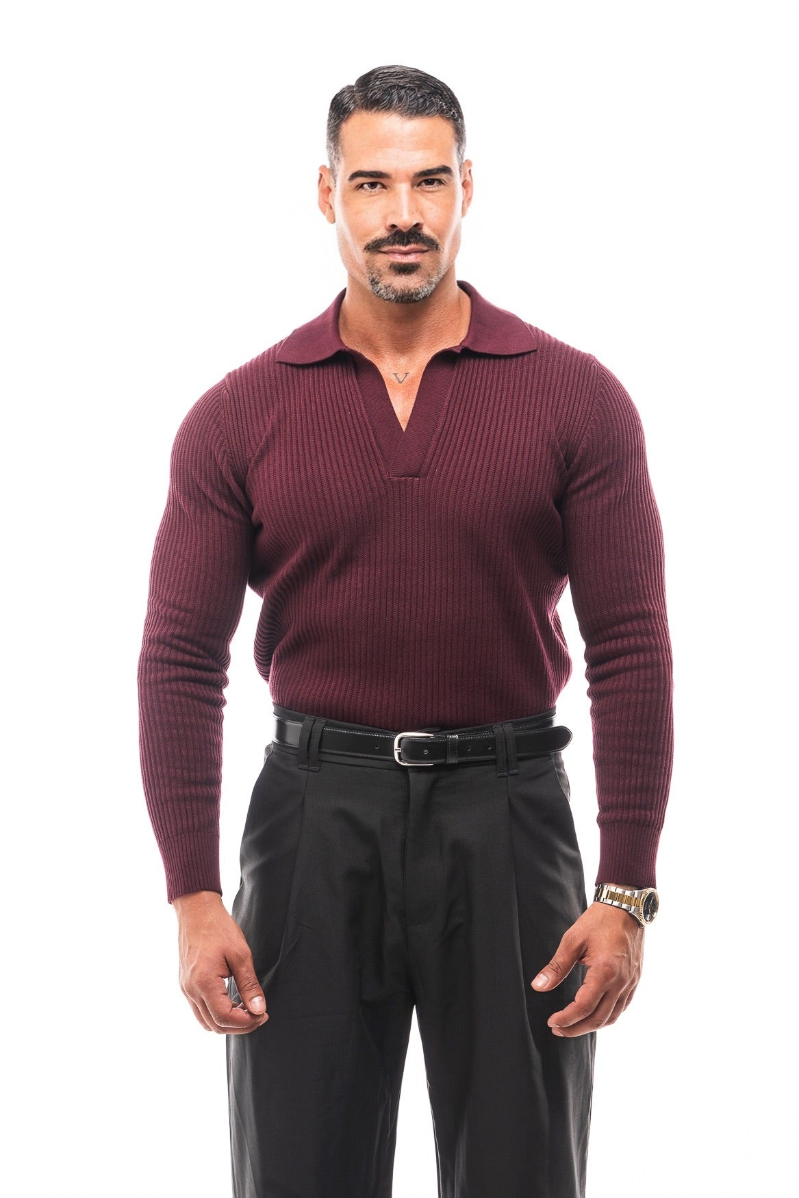 GERIPPTES LANGARM-POLOSHIRT