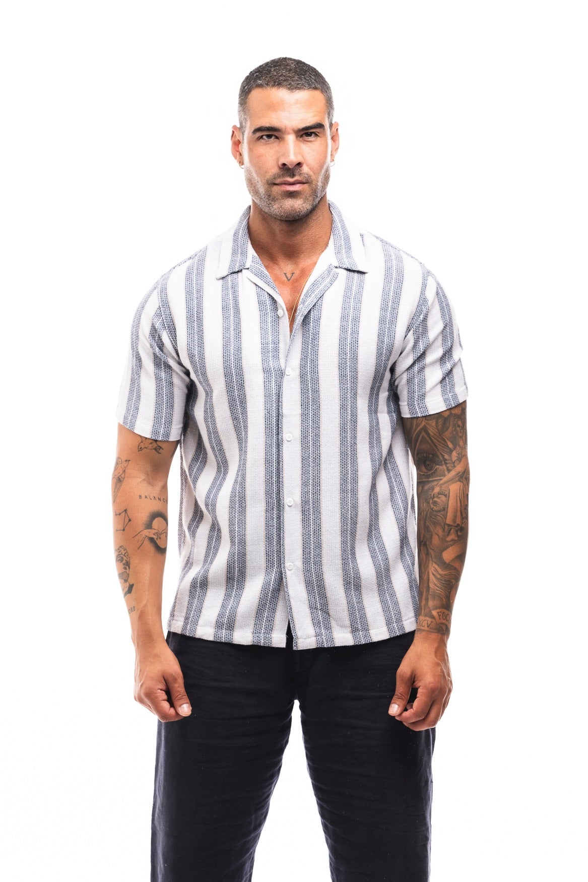CAMISA RAYAS MARINO-CAMEL